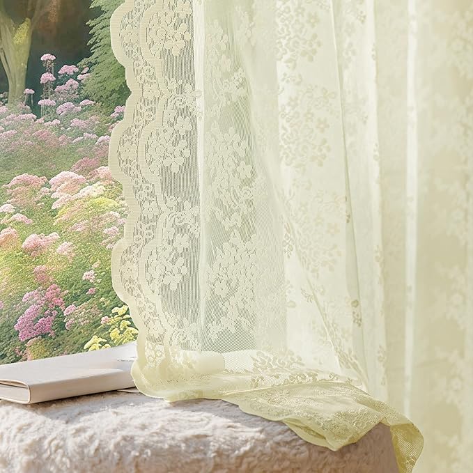 Anmao Vintage Lace Curtains 72 Inches Long 2 Panels Set, Romantic Elegant Light by Anmao