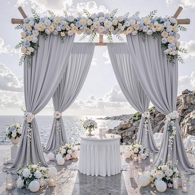 10 ft x 10 ft Wrinkle Free Silver Backdrop Curtain by Outpain