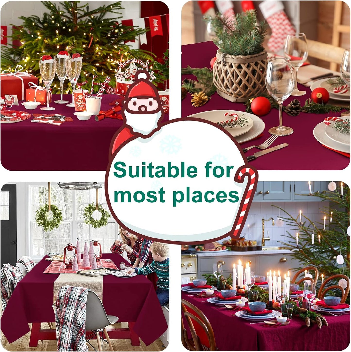 Hiasan Burgundy Square Tablecloth - Waterproof and Spillproof Washable Fabric Table Cloth for Dining Room Kitchen, 70 x 70 Inch