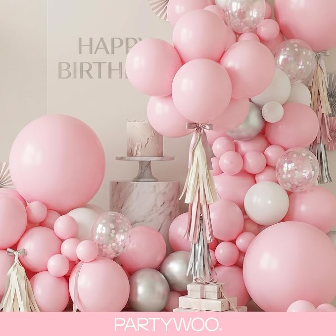 PartyWoo Baby Pink Balloons 145pcs Pastel Pale Light Pink Color | 18 12 10 5 - Image 8