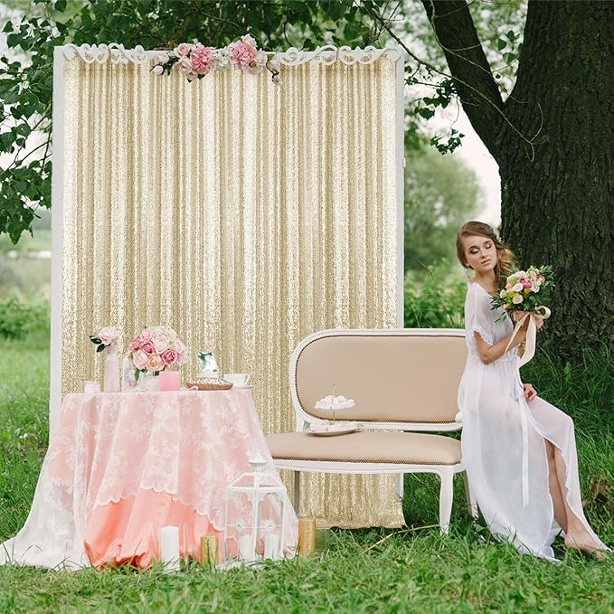 2×8FT-2PCS Champagne Gold Sequin Backdrop Curtains Panels, Photography Backdrop - Image 4