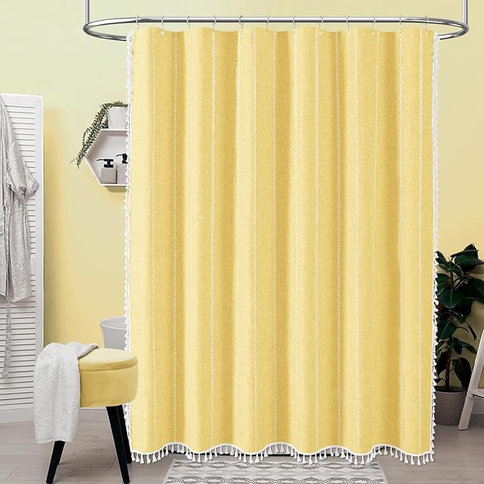 54x78 Boho Farmhouse Linen Heavy Duty Cloth Shower Curtain Set, 330GSM Linen - Image 6