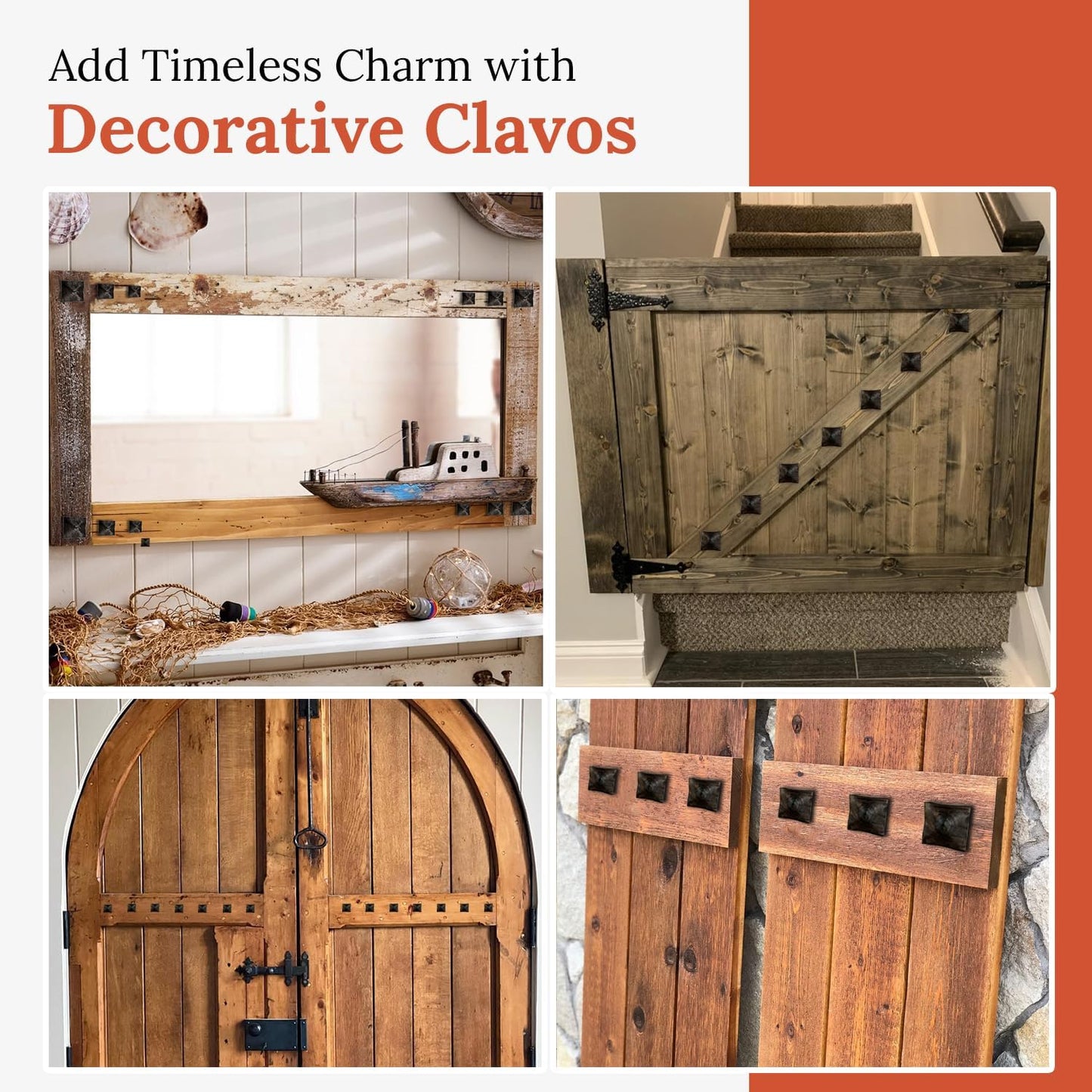 50 Pack 1" Square Head Iron Clavos Decorative Nails – Unfinished – Handmade Rustic Square Fasteners for Farmhouse Shutters, Faux Wood, Barn Doors, Shutters, and Gates – Ornamental Wood Accent