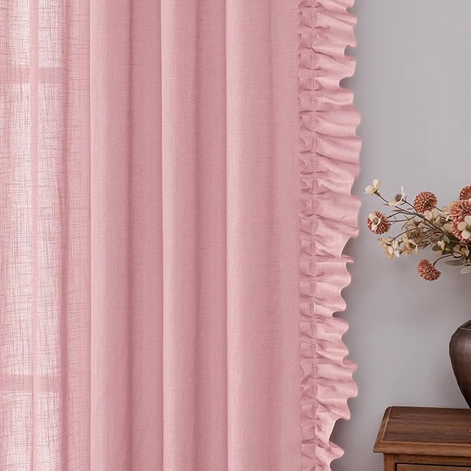TERLYTEX Blush Pink Linen Ruffle Curtains - Image 3