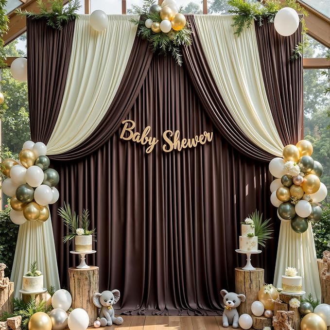 10×14 ft Wrinkle Free Brown Backdrop Curtain - Image 5