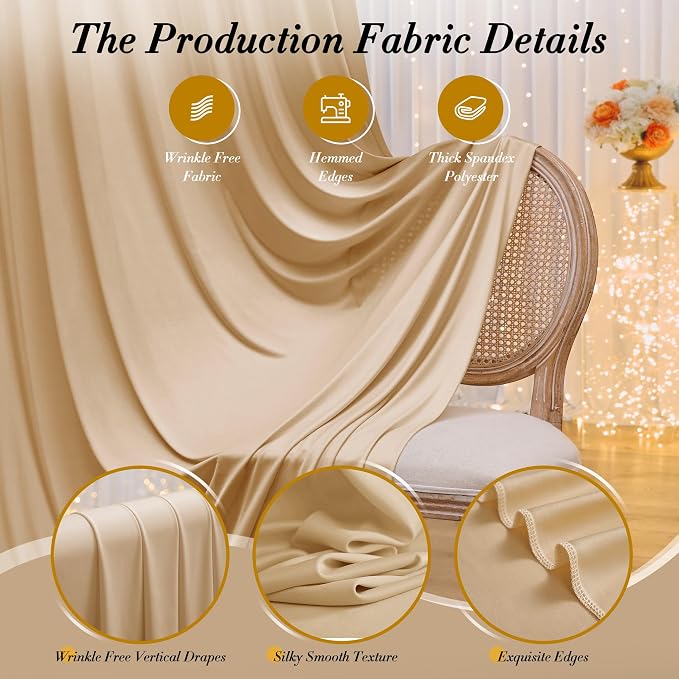 10 ft x 10 ft Wrinkle Free Champagne Backdrop Curtain - Image 4