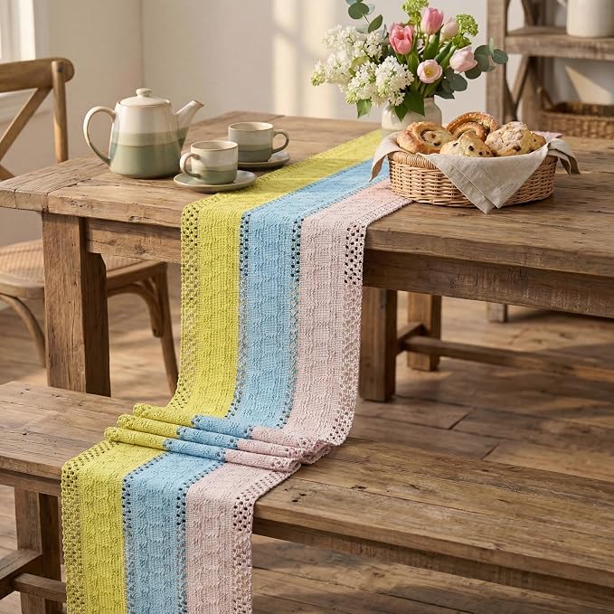 Artoid Mode Yellow Blue Pink Farmhouse Rustic Table Runner 12x72 Inch | Holiday - Image 5