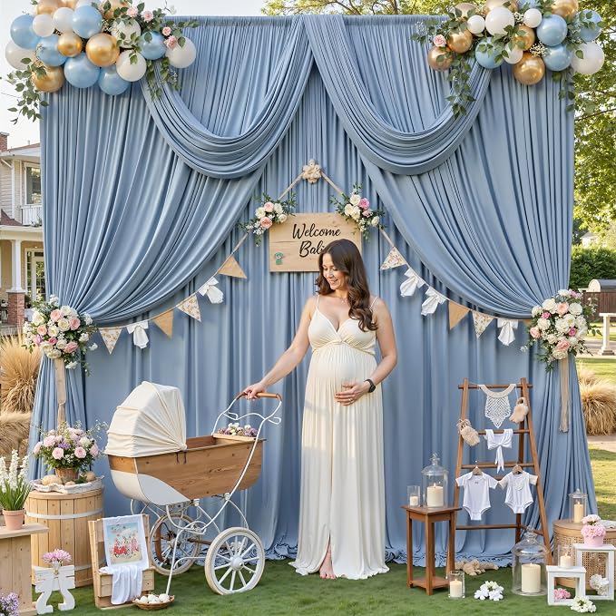10ft×12ft Dusty Blue Backdrop Curtains - Image 3