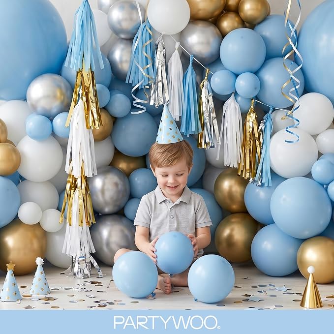 PartyWoo Light Blue Balloons 140pcs Baby Pastel Sky Aqua Blue Color | Different - Image 9