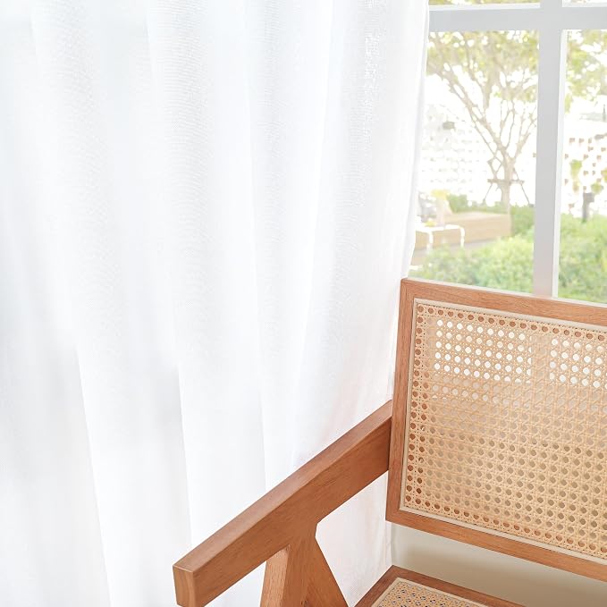YoungsTex Linen White Curtains 54 Inch Length, Light Filtering Drapes - Image 7
