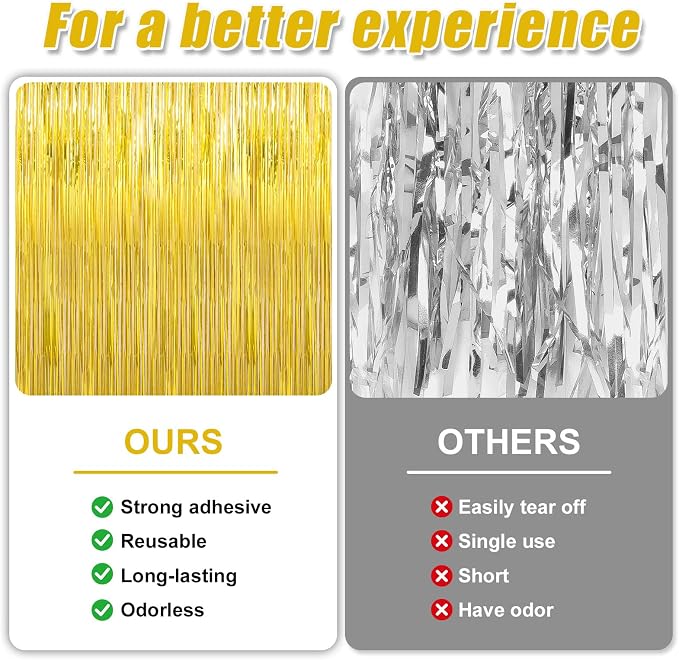 3 Pack 3.3 x 9.9 ft Gold Foil Fringe Curtains Streamers Party Decorations | - Image 3