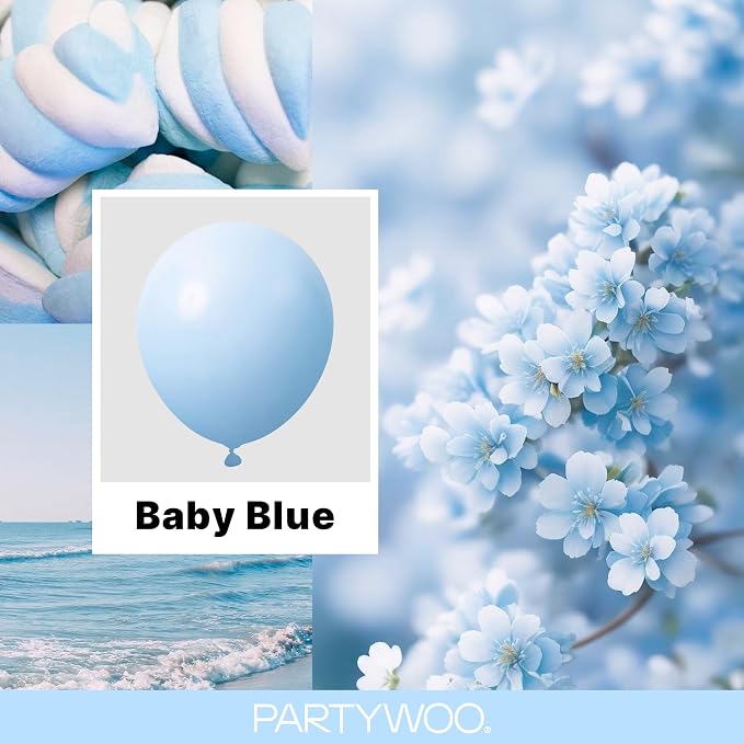 PartyWoo Baby Blue Balloons 155pcs Light Pastel Sky Aqua Blue Color | 18 12 10 - Image 2