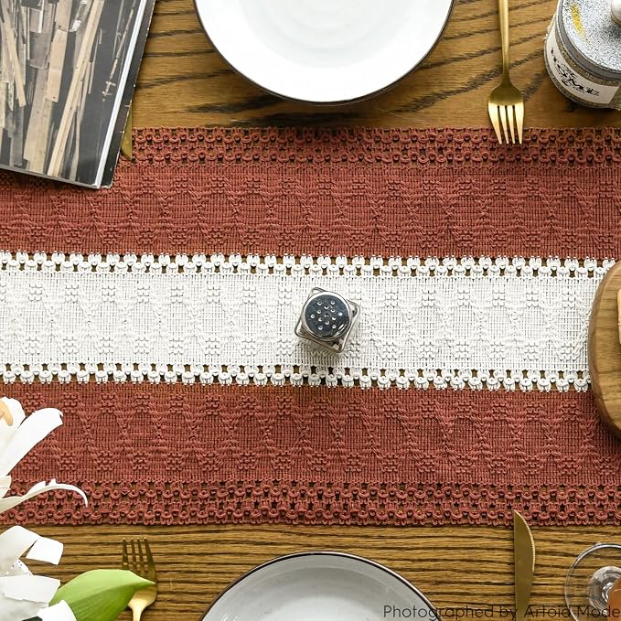 Artoid Mode Caramel Farmhouse Woven Table Runner 12x48 Inch | Holiday Rustic - Image 3