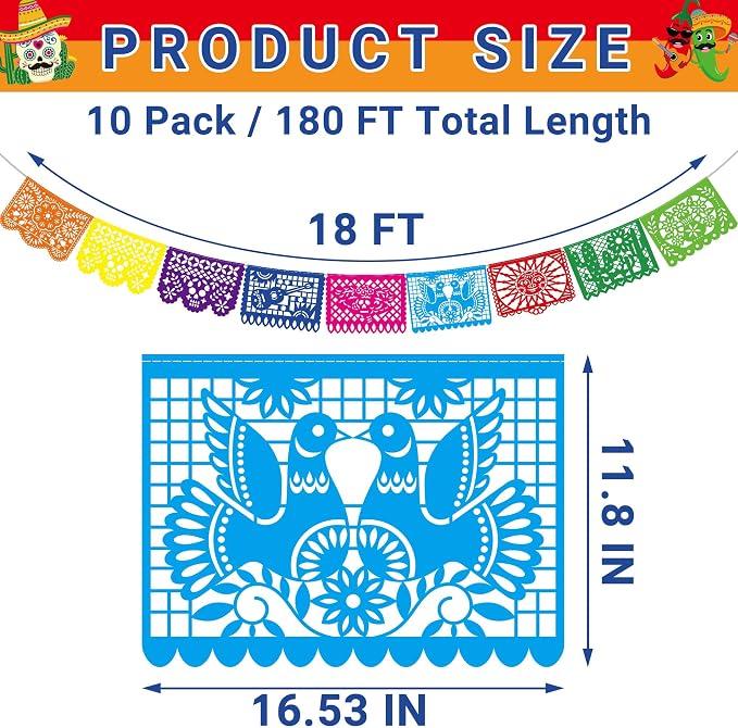 10 Pack Mexican Party Decorations, 180 FT Fiesta Banner Cinco De Mayo Party - Image 2