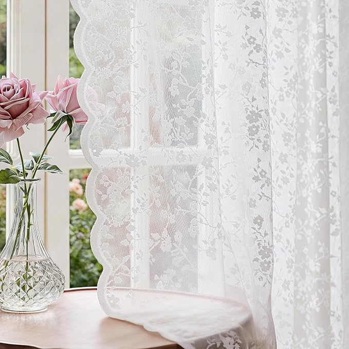 Anmao Vintage Lace Sheer Curtains 63 Inches Long by Anmao