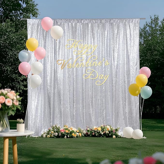 SquarePie 6x6ft Silver Sequin Backdrop, High Density Non-Transparent Glitter - Image 2