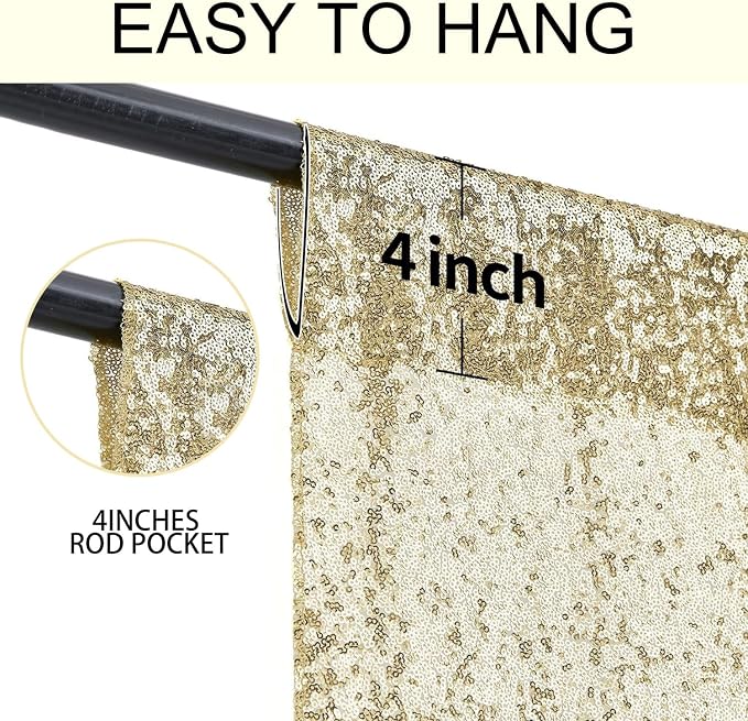 2×8FT-6PCS Champagne Sequin Backdrop Curtains Panels, Photography Backdrop - Image 5