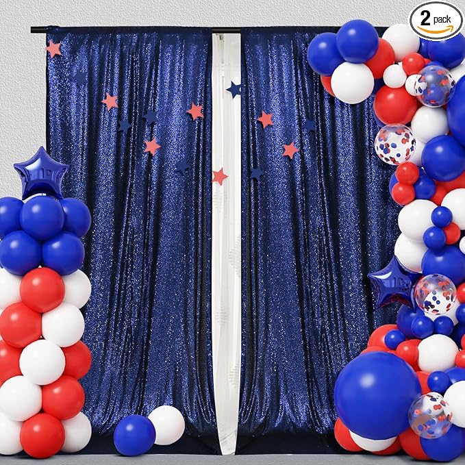 PartyDelight Navy Blue Sequin Backdrop Curtains 5x10ft 2 Panels | Sparkly 3mm by PartyDelight