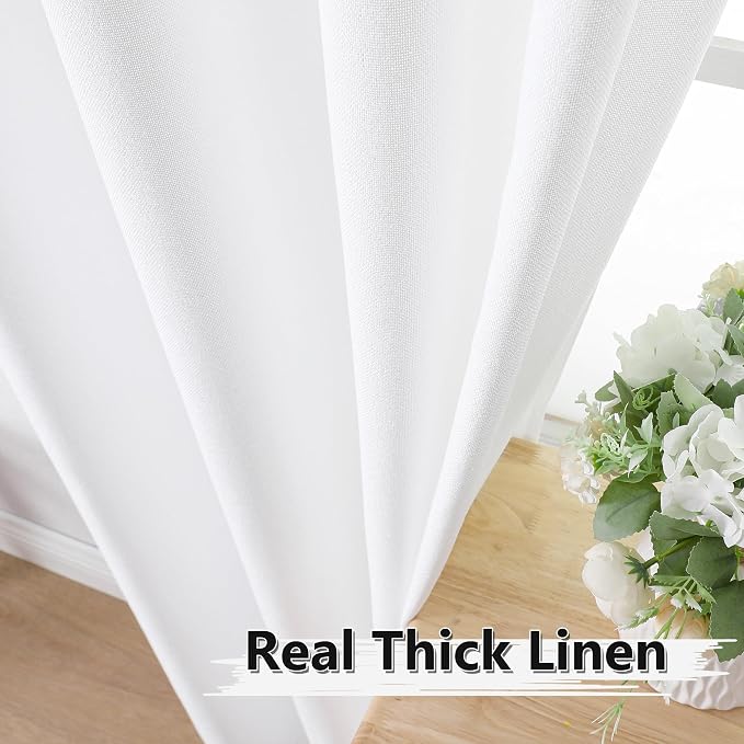 Tollpiz Short Linen Curtain Bedroom Rod Pocket Semi Sheer Curtains Burlap Light - Image 3