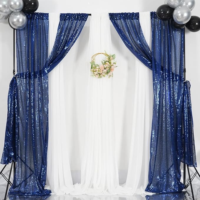 Poise3EHome 2Pcs 2Ft x 8Ft Navy Blue Sequin Backdrop Curtain, Memorial Day - Image 8