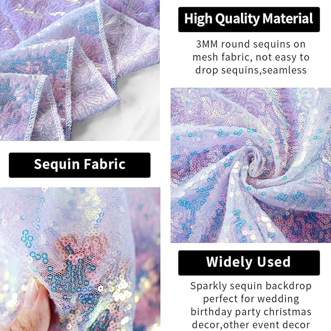 Hahuho Mermaid Lavender Sequin Backdrop Curtain, Banquet Decoration（1 Panels - Image 8