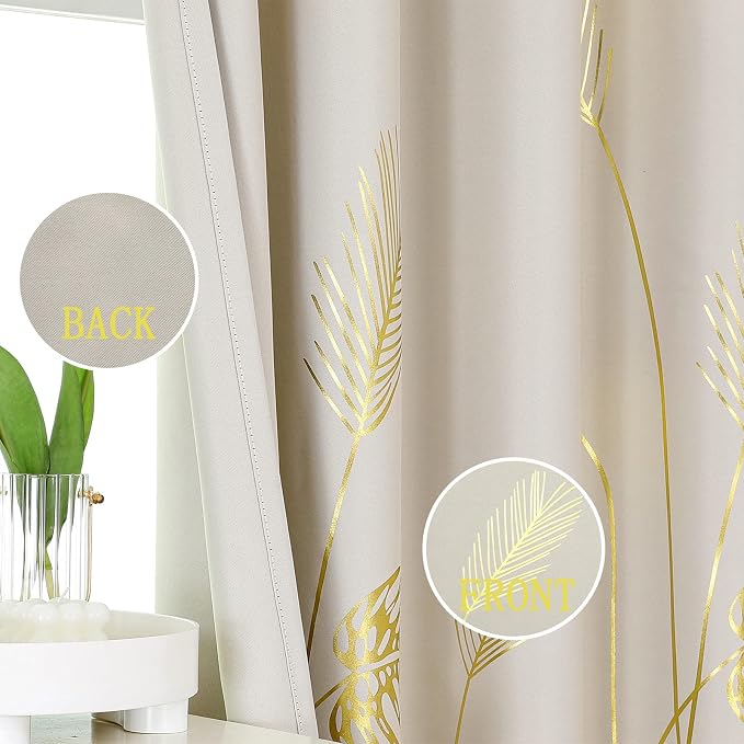 Tropical Leaves Window Curtains Grommet Gold Palm Tree Blackout Curtains Window - Image 3