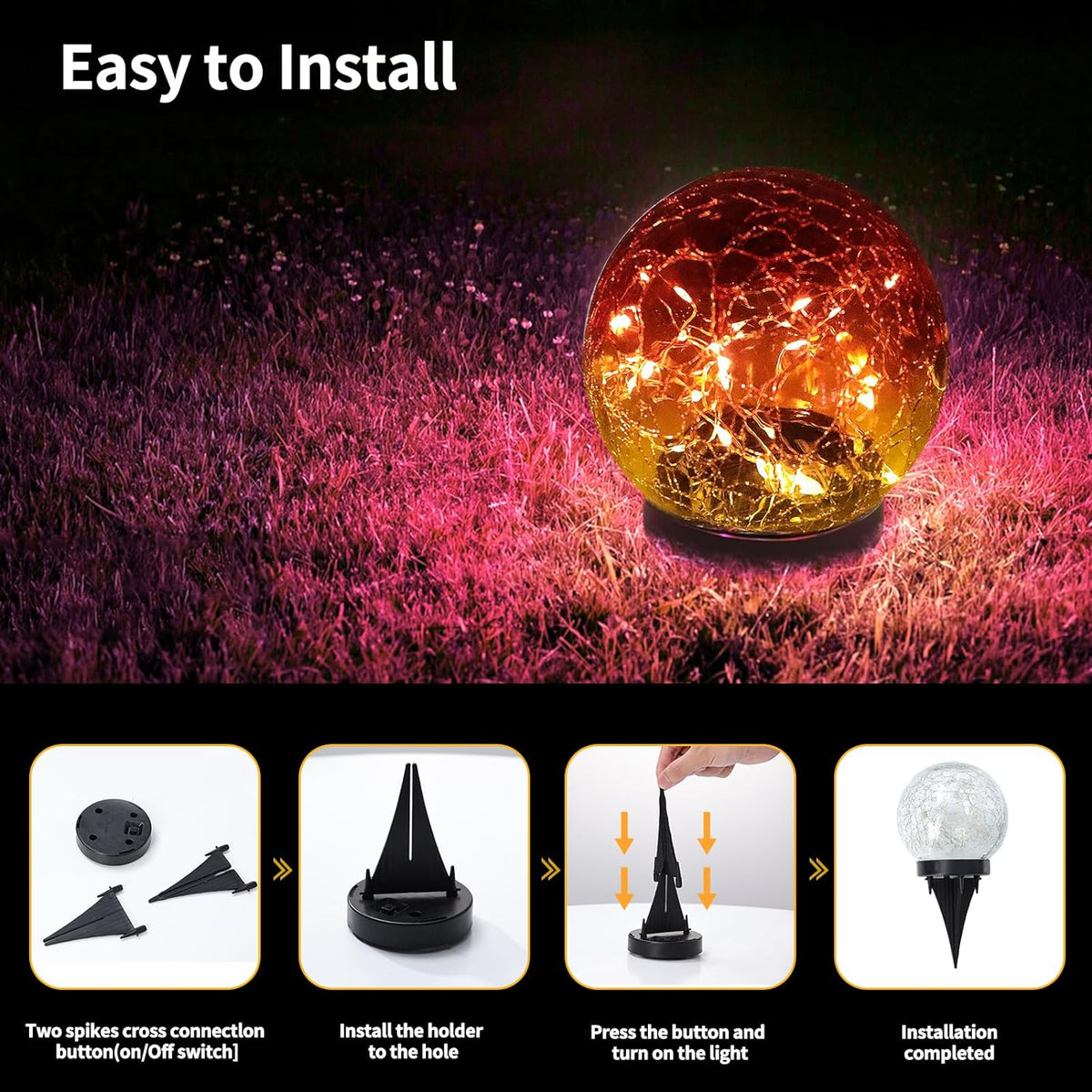 Solar Globe Lights Outdoor Waterproof-Solar Balls for Garden-Cracked Glass Ball Lights Outdoor-Solar Orbs for Outside-Decorations for Patio and Yard Lawn Backyard Decor