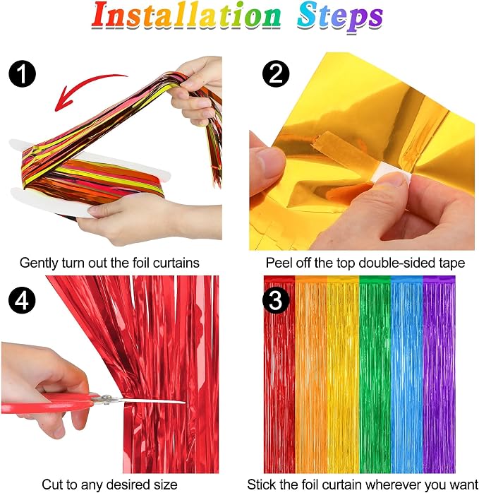 ZATAYE 8 Pack Rainbow Kindergarten Foil Curtain Streamer Decorations | Rainbow - Image 3