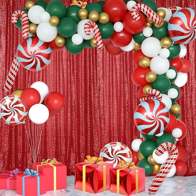 Sugargirl Red Sequin Backdrop Curtain 4FTx8FT Glitter Red Background Drapes - Image 3