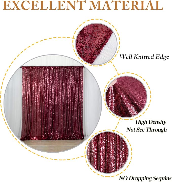ShinyBeauty Glitter Burgundy Backdrop Curtain 4Ftx7Ft Sequin Curtains - Image 5