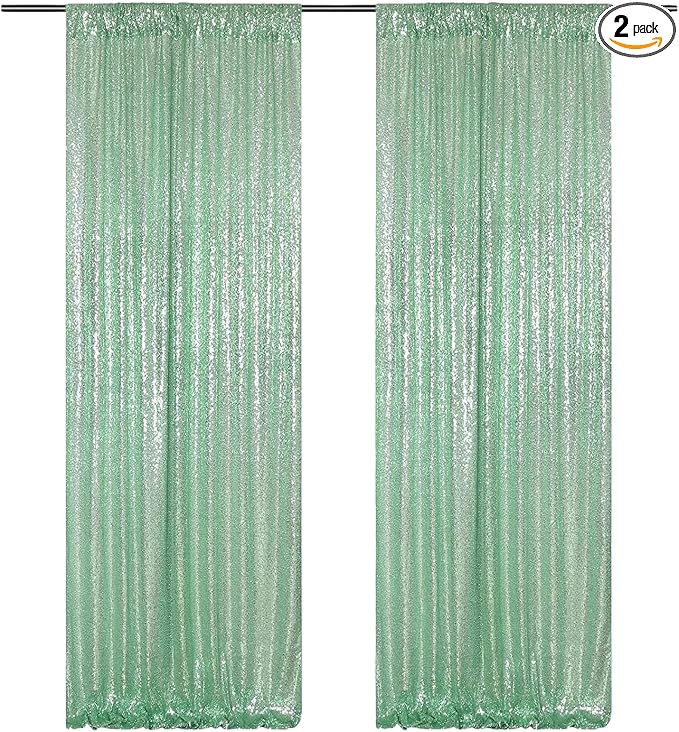 Poise3EHome Mint Green Sequin Backdrop Curtain, 2 Panels, by Poise3EHome