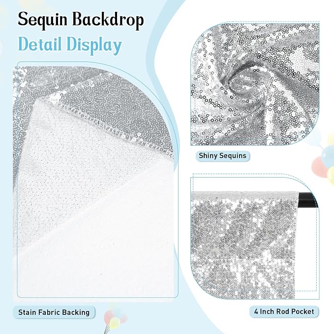 SquarePie 8x10ft Silver Sequin Backdrop, High Density Non-Transparent Glitter - Image 4