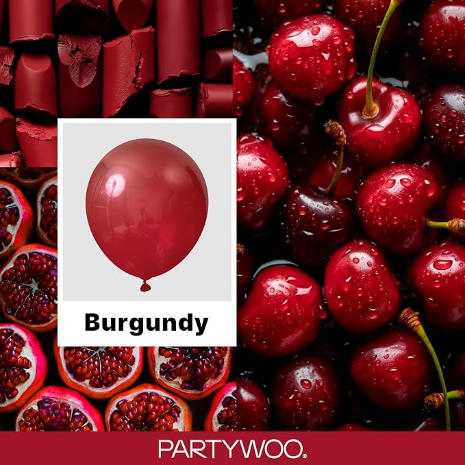 PartyWoo Burgundy Balloons 127pcs Dark Chestnut Red Maroon Color | 36 18 12 10 - Image 2