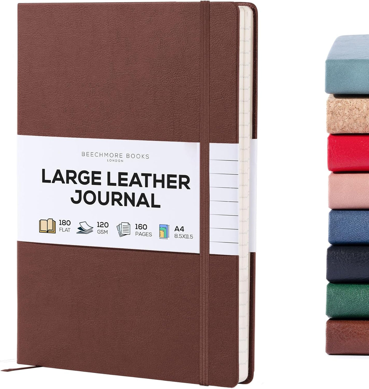 BEECHMORE BOOKS Lined Journal Notebook, 8.5 x 11.5 inch, A4 160 Lined Pages, Hardcover Leather Journals for Women, Men, Writing and Notebooks for Work - 120 GSM Thick Paper, Gifts Box Included (Chestnut Brown)