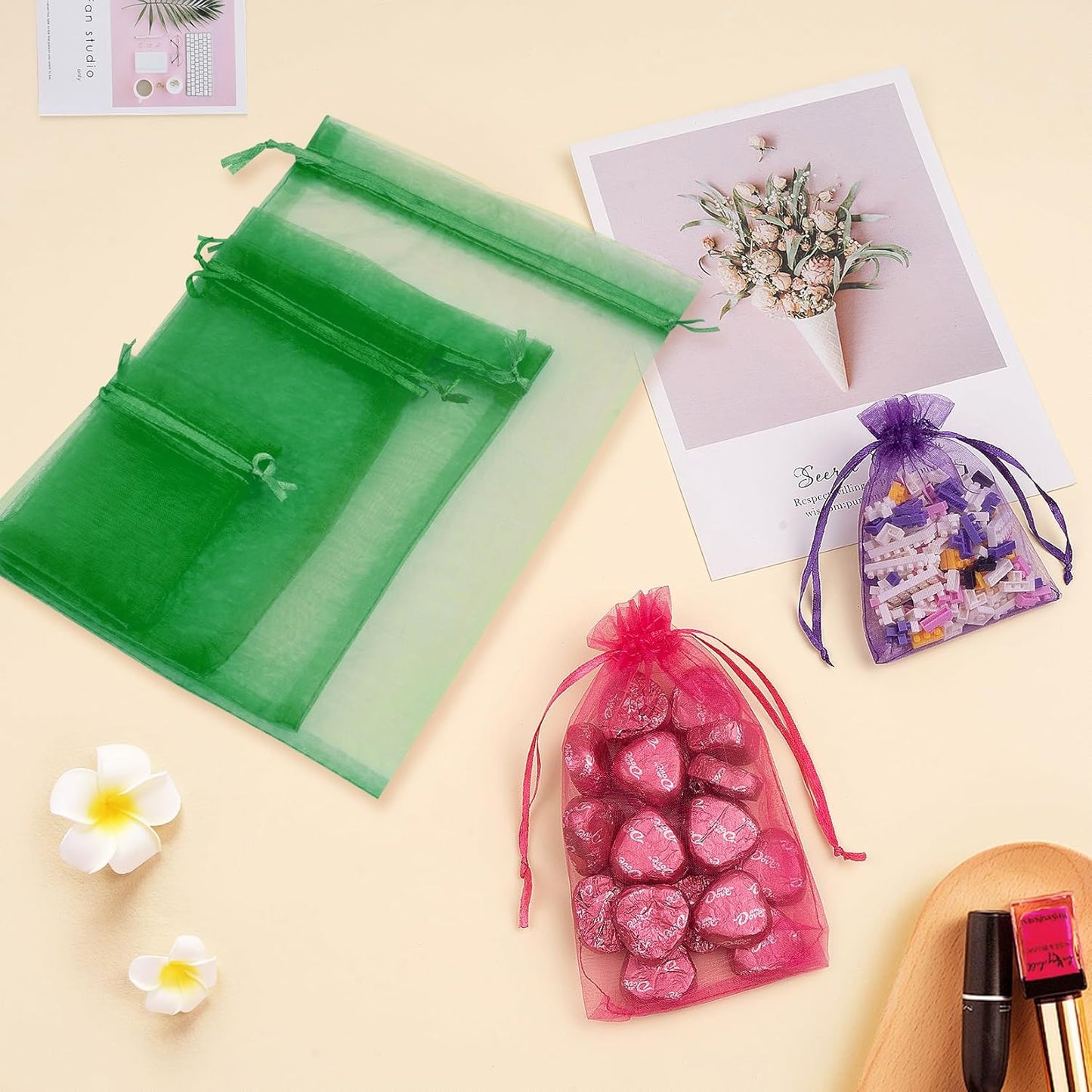 50 Pcs Mixed Color Organza Bags 5x7 Inch, Small Gift Bags Small Mesh Bags Drawstring Goodie Bags for Wedding Party Favor Christmas