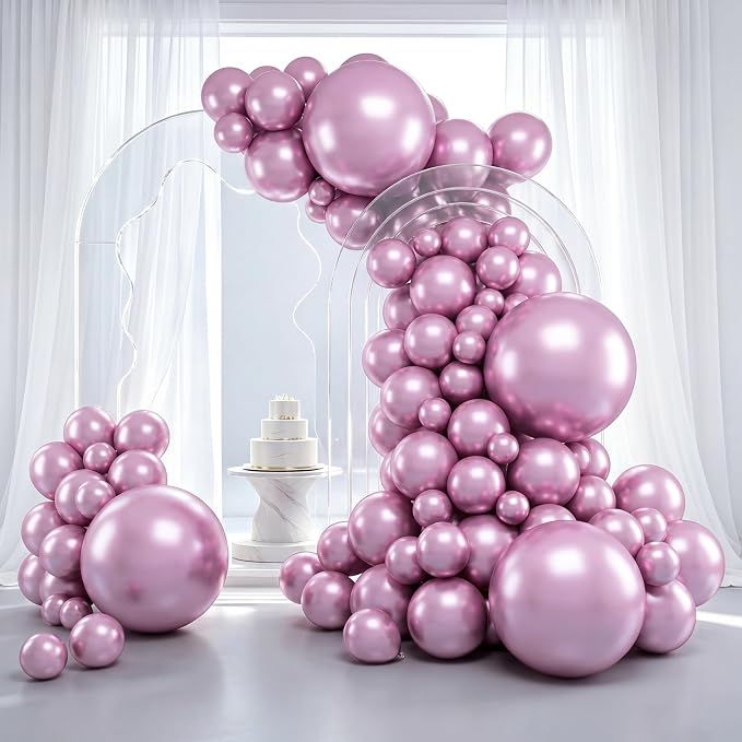 RUBFAC Metallic Mauve Pink Balloons 129pcs Different Sizes Balloon Arch | Latex by RUBFAC