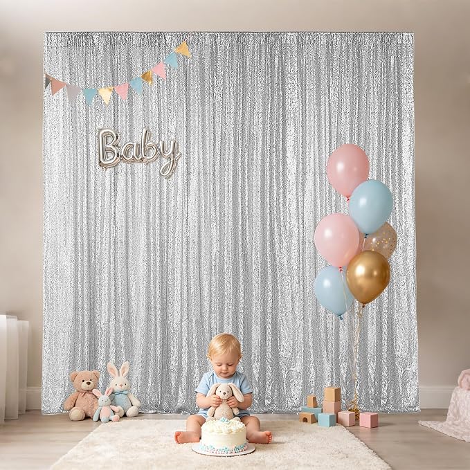 Hahuho Silver Sequin Backdrop Curtain, Party Decoration（6 Panels, 2FT x 8FT - Image 4