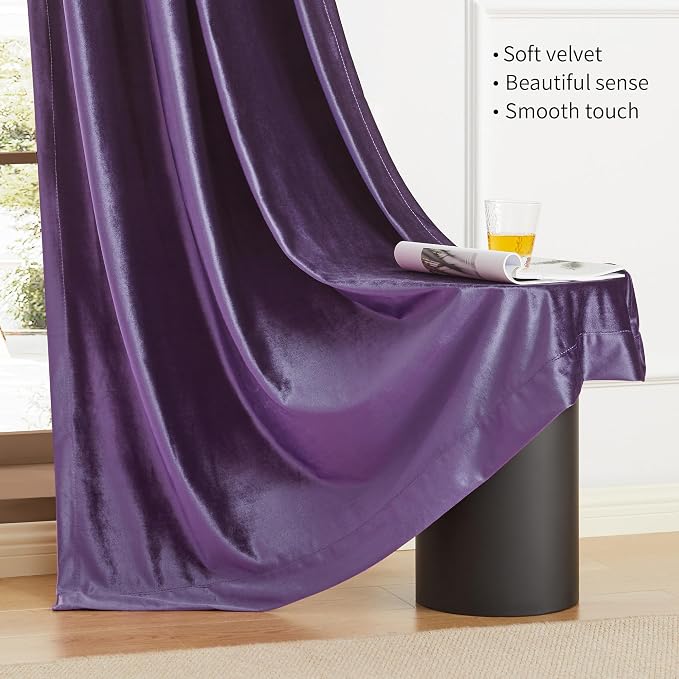 BULBUL Velvet Violet Purple Blackout Curtains 90 inch Long - Image 4