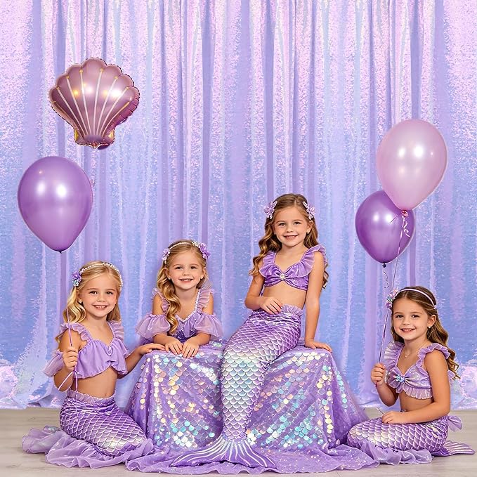 2×8FT-4PCS Mermaid Purple Sequin Backdrop Curtains Panels, Photography Backdrop - Image 4