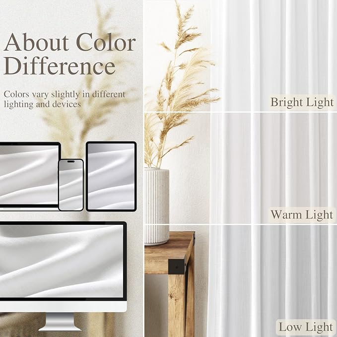 White Linen Extra Long Curtains 121 Inches Long 2 Panels Set Back Tab Curtains - Image 5