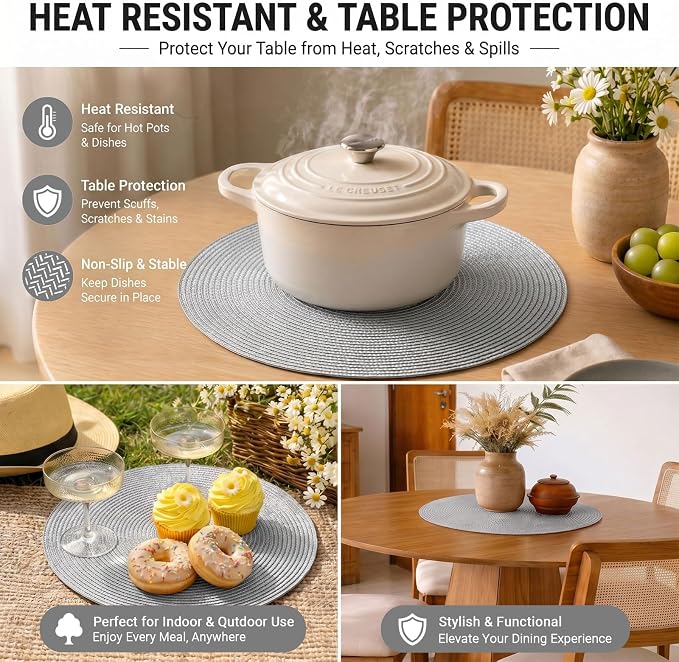 FunWheat Round Braided Placemats Set of 4 Table Mats - Image 7