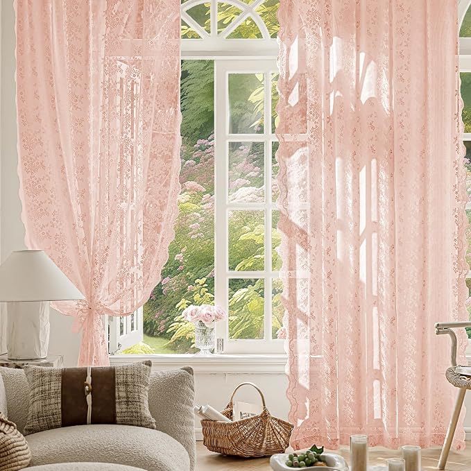 Anmao Vintage Lace Curtains 72 Inches Long 2 Panels Set, Romantic Elegant Light - Image 5