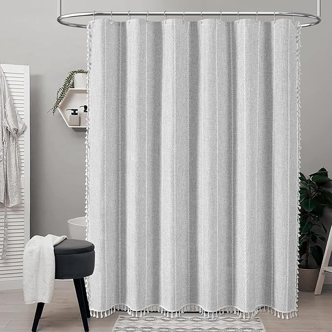 54x78 Boho Farmhouse Linen Heavy Duty Shower Curtain Set, 330GSM Linen Blend - Image 6