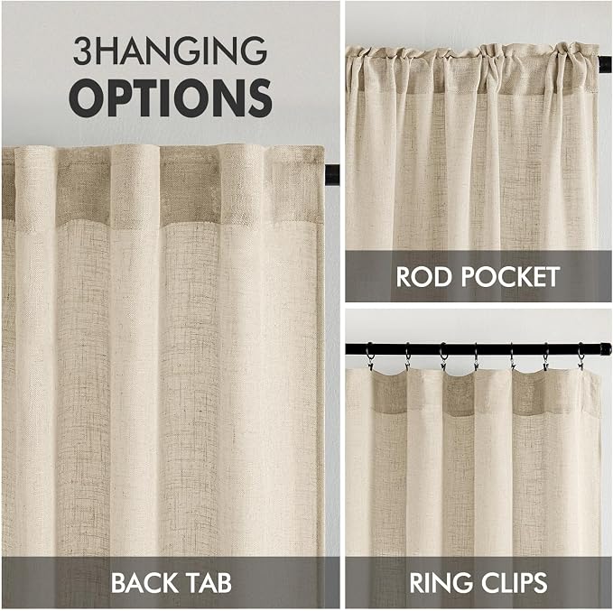 MIULEE Linen Curtains 52x72 Inch Length 2 Panels - Image 3