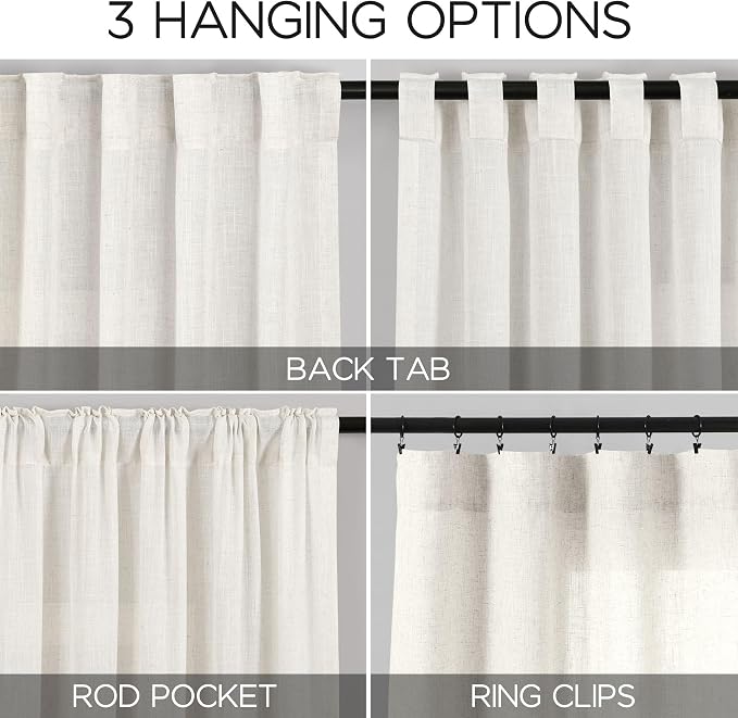 Beige White Linen Curtains 108 Inches Long - Image 2