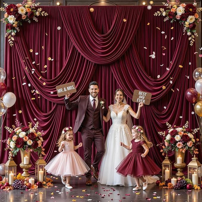 6 Panels Burgundy Backdrop Curtains - Image 3
