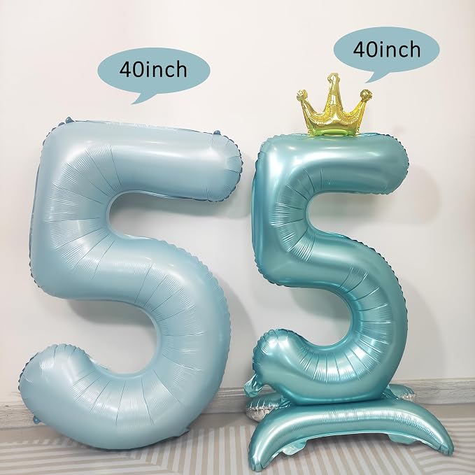 Blue Crown Number 5 Foil Balloon Standing Blue digital 5 Foil Balloon | - Image 4