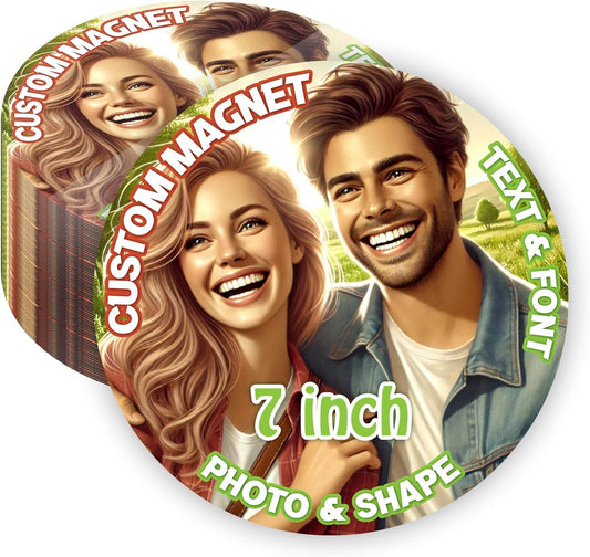KETABAO – 7" Customized Circle Magnetic Photo Pictures Magnet for Refrigerators, Storage Cabinets and Cars – Personalized Gift Ideas