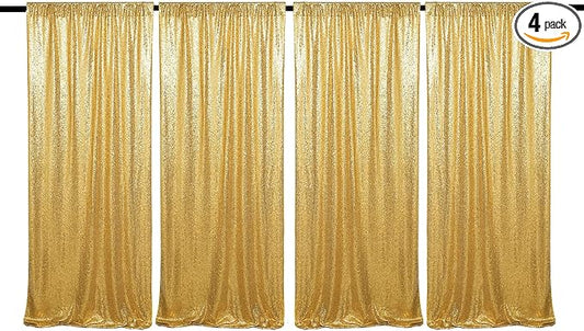 JYFLZQ Gold Sequin Backdrop Curtains 2ft x 8ft 4 Panel Glitter Photo Booth by JYFLZQ