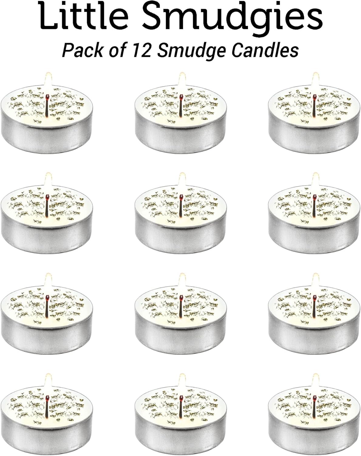 SOUL STICKS 12 Pack Little Smudgies Tealight Candles Smudge Candle for Cleansing House, Meditation, Chakra Healing | Made with Crystals and Herbs (White Sage)